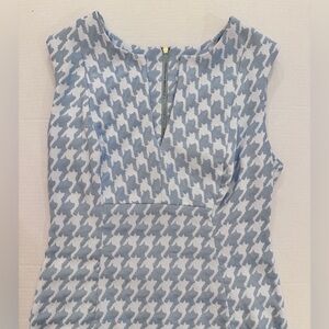 Calvin Klein Light Blue And White Houndstooth Sheath Zip Up Dress Sz-6